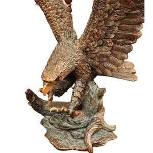 Eagle Sculpture Large Catching Prey Swooping Marian Imports Bronze Plated Resin